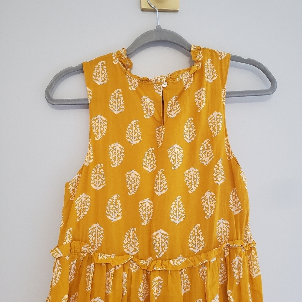Lucky Brand Mustard Yellow Leaf Babydoll Dress Small Sleeveless Cotton Blend - Picture 5 of 12